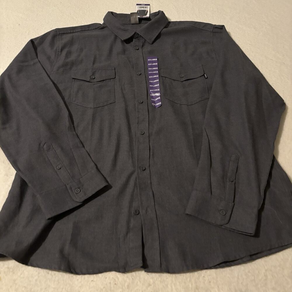 Hurley Brushed Flannel Long Sleeve Button Front Dark‎ Grey XXL Dual Pocket NWT